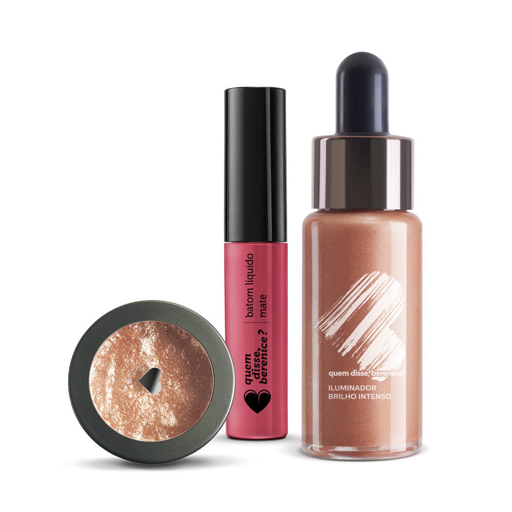 Kit Iluminador Brilho Intenso + Sombra Brilho Intenso + Batom Líquido Mate Goiabali