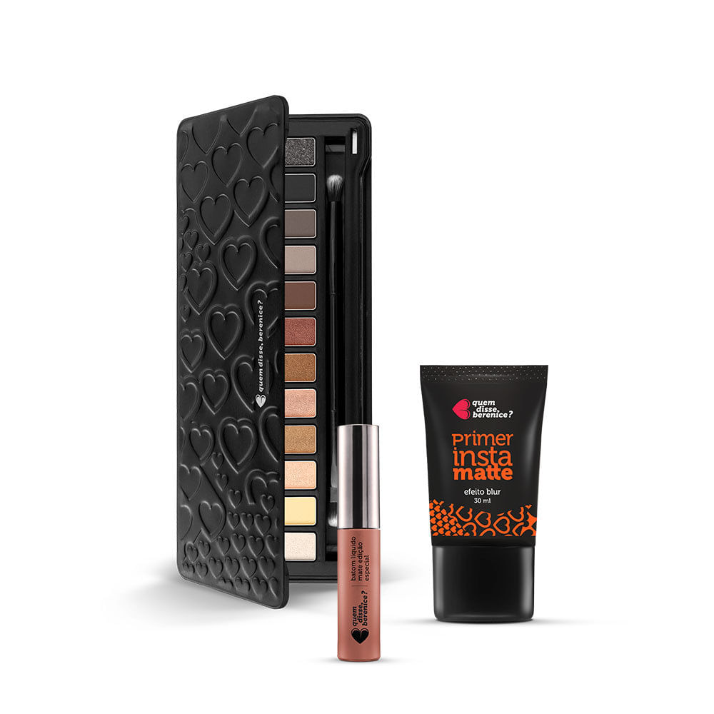 Kit Paleta de Sombras Adoro Neutros + Primer Instamatte + Batom Líquido Mate Nude Balé