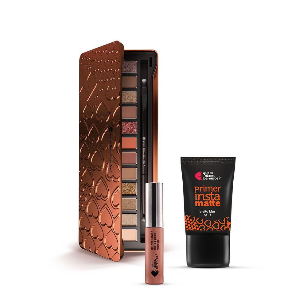 Kit Paleta de Sombras Adoro Bronzes + Primer Instamatte + Batom Líquido Mate Nude Balé