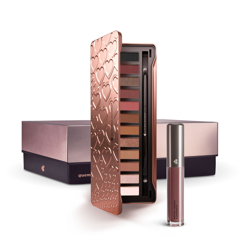 Kit Paleta de Sombras Adoro Rosês + Batom Líquido Supermate Cappuccinoli + Caixa Cubo G