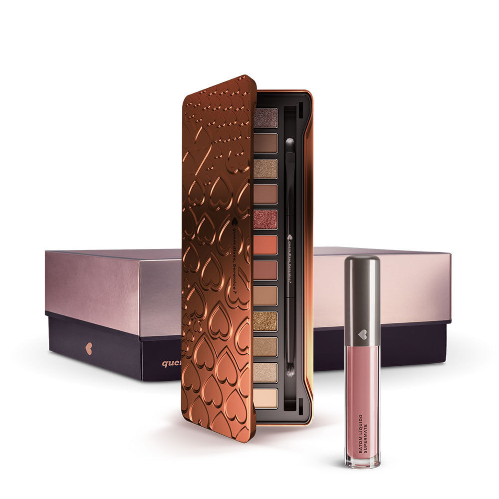 Kit Paleta de Sombras Adoro Bronzes + Batom Líquido Supermate Rosetali + Caixa Cubo G