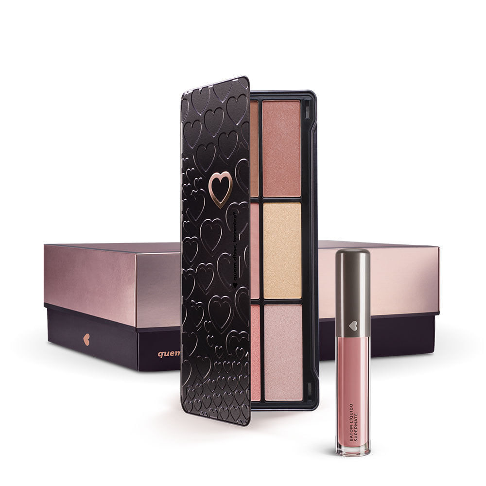 Kit Paleta Multifuncional Adoro Celebrar + Batom Líquido Supermate Rosetali + Caixa Cubo G