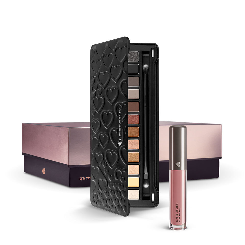 Kit Paleta de Sombras Adoro Neutros + Batom Líquido Supermate Rosetali + Caixa Cubo G