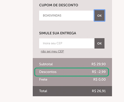 Passo 3 para usar cupom de desconto da quem disse berenice